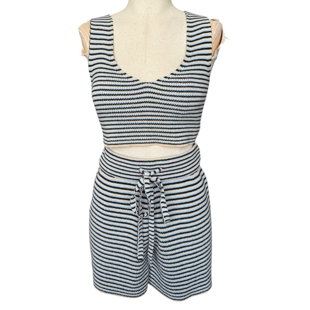 A.L.C. Greyson Stripe Rib-Knit Crop Top &  Billie Short 2pc Set Small - Picture 4 of 13